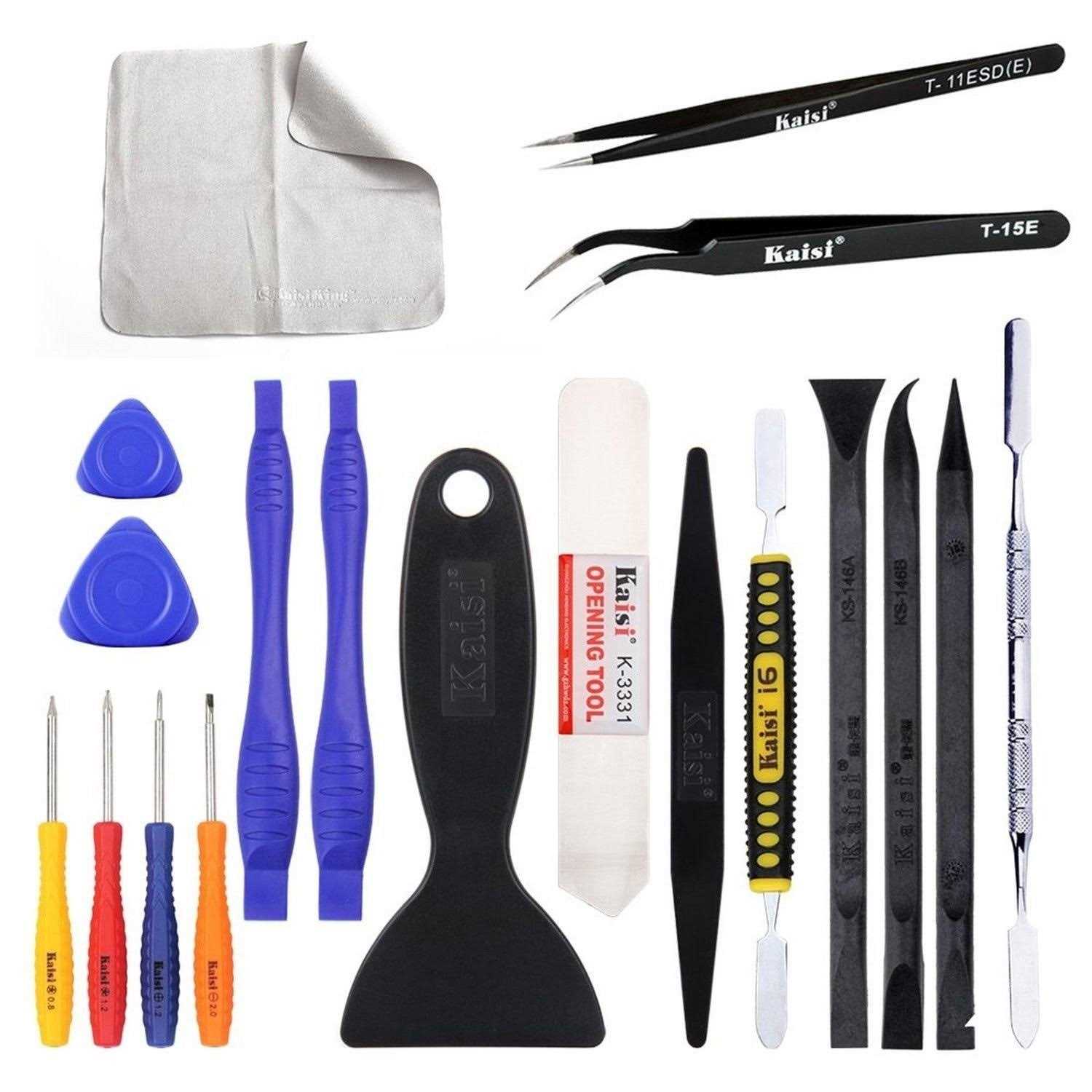 Kaisi Professional Electronics Opening Pry Tool Repair Kit with Metal Spudger Non-abrasive Carbon Fiber Nylon Spudgers and Anti-static Tweezers - Cheap Fitting
