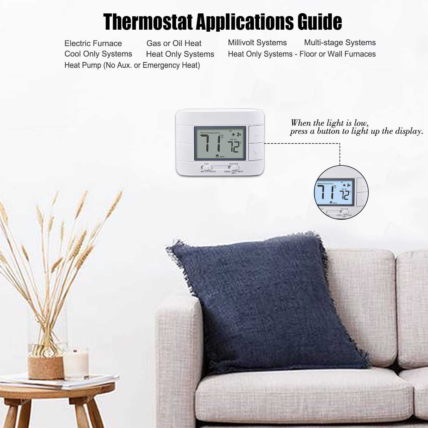 New 2023! Aowel AW711-W Non-Programmable Thermostat for Home up to 2 Heat/ 2 Cool - Cheap Fitting