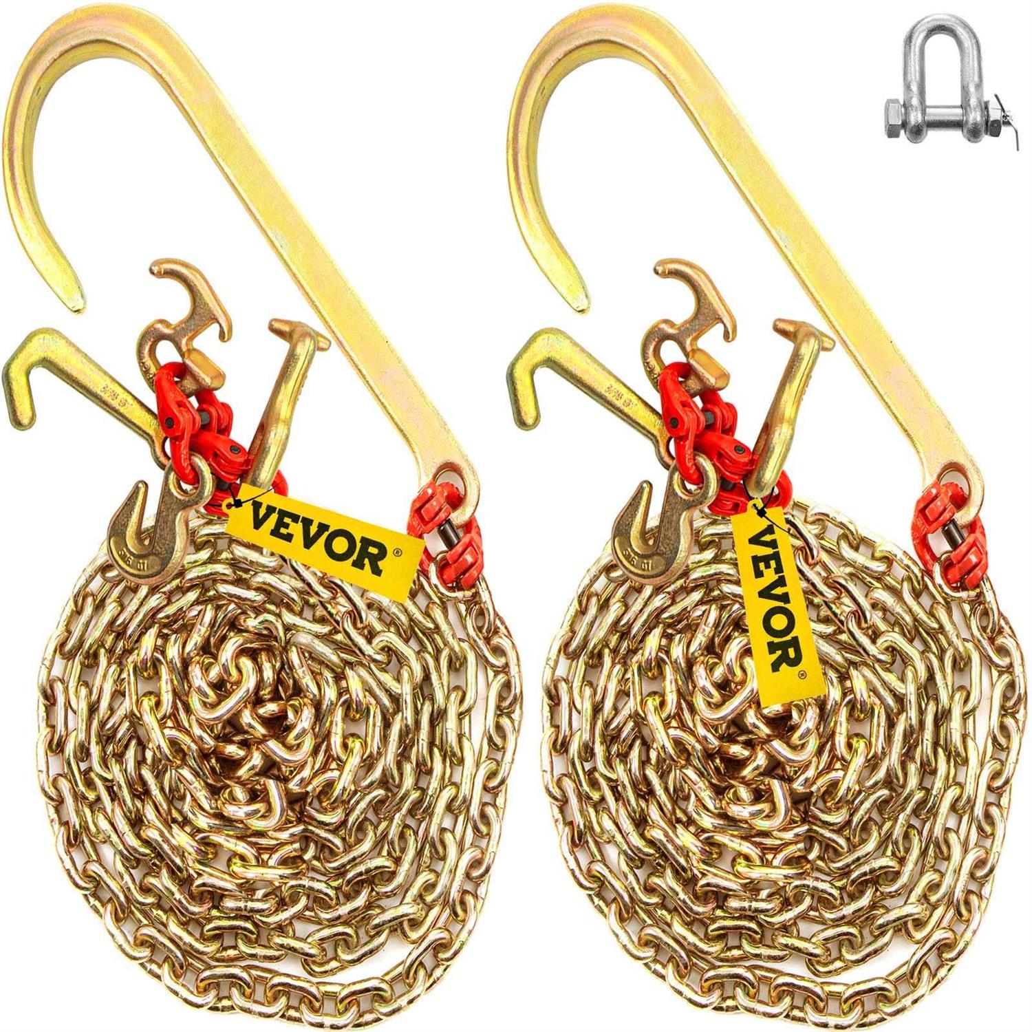 VEVOR J Hook Chain 5/16 in x 10 ft Bridle Tow Chain G80 Bridle Transport Chain Alloy Steel Chain with 2 G70 J Hooks 9260 Lbs Break Strength Tow - Cheap Fitting