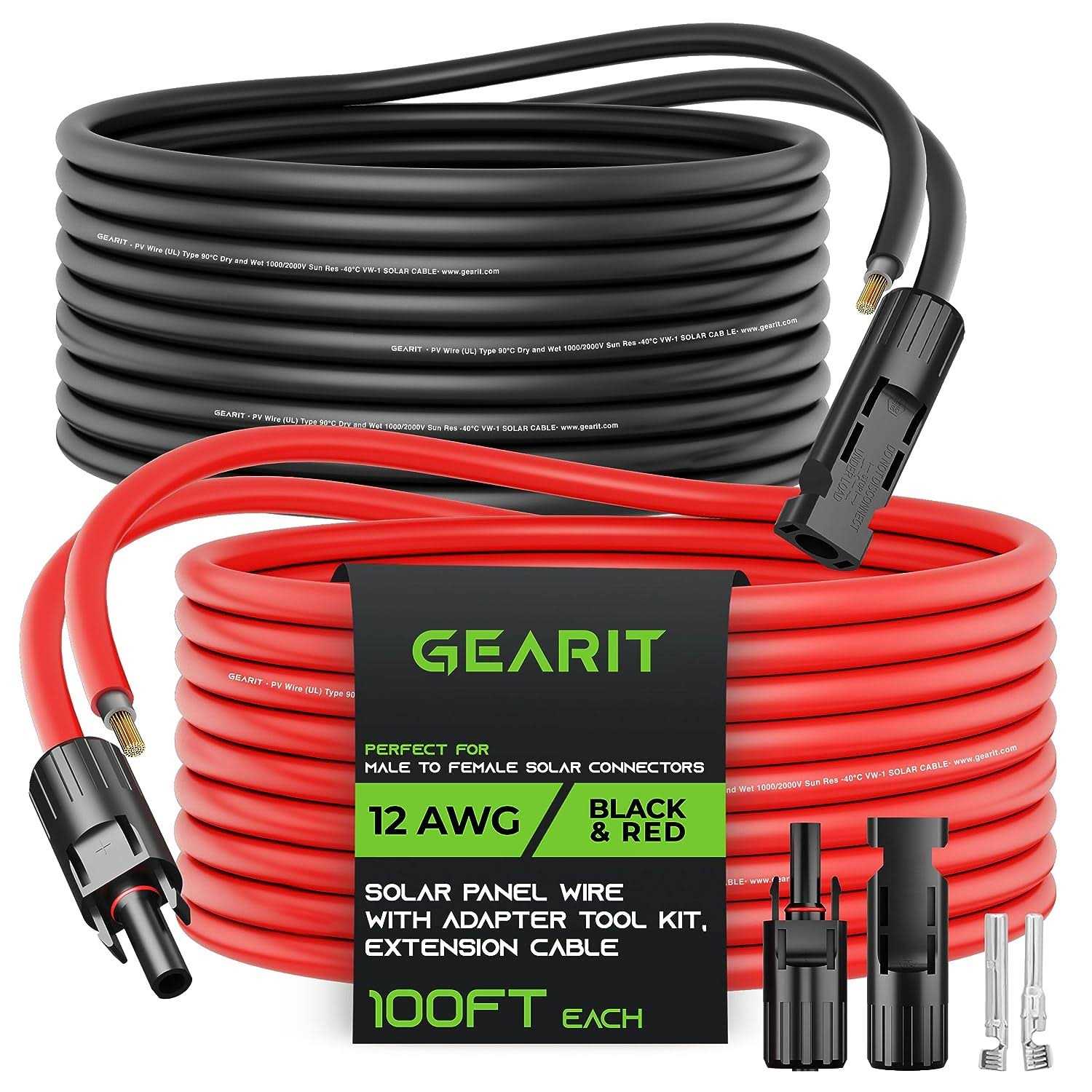 GearIT 10awg Solar Extension Cable Male to Female Solar Connectors with Adapter Tool Kit - Cheap Fitting