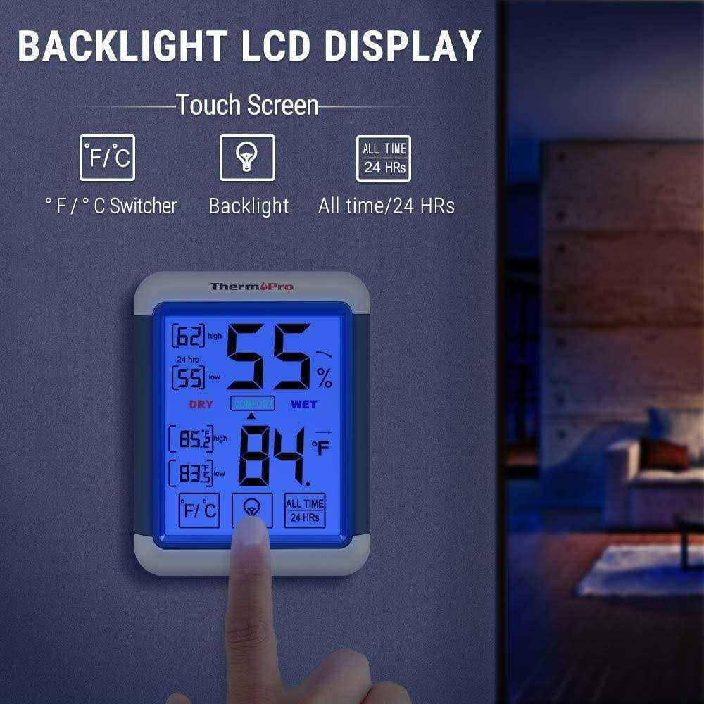 ThermoPro TP55 Digital Hygrometer Indoor Thermometer Humidity Gauge with Jumbo Touchscreen and Backlight Temperature Humidity Monitor - Cheap Fitting