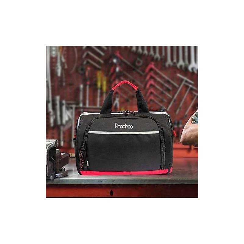 Pnochoo Waterproof Tool Bags for Men or Women 16-inch Wide Mouth Tool Tote Bag with 25 Pockets for Tool Organizer & Storage - Cheap Fitting