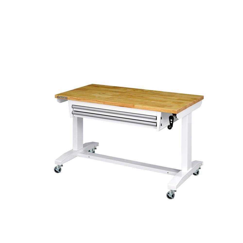 Husky 46 in. Adjustable Height Work Table with 2-Drawers in White - Cheap Fitting