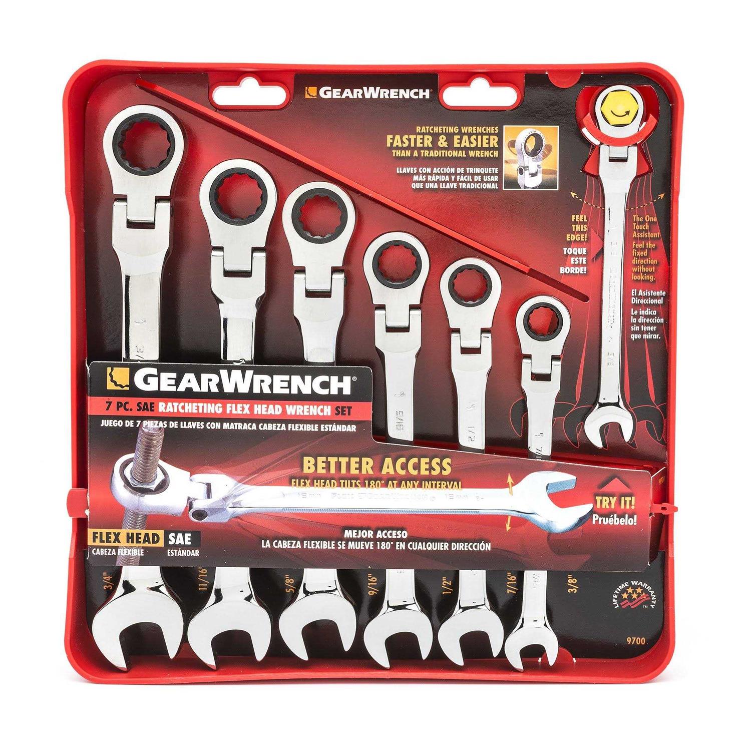 Gearwrench 9700 7 Piece Flex-Head Combination Ratcheting Wrench Set SAE - Cheap Fitting