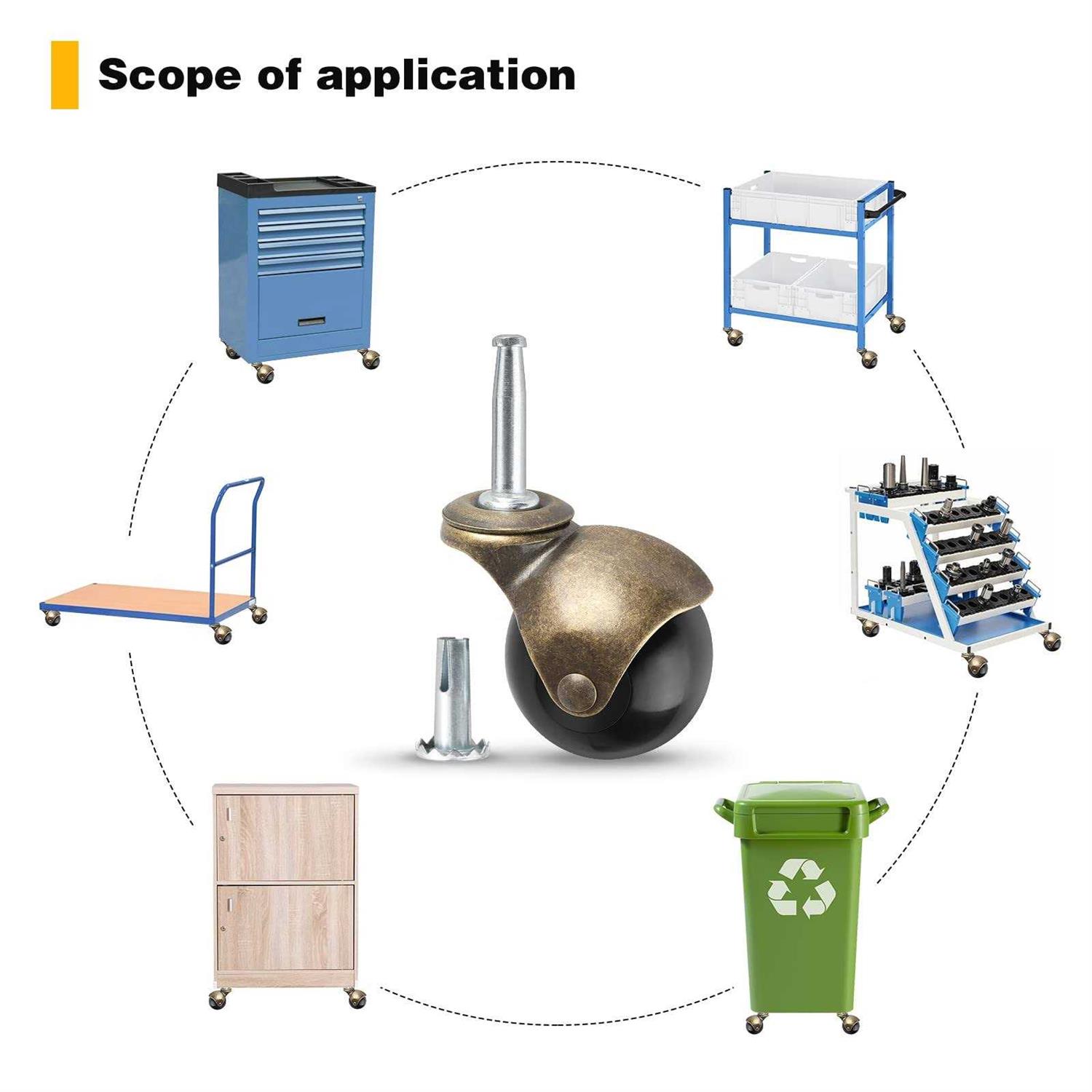 2 Ball Caster Wheels casters Set of 4 Brass Vintage Antique casters 5/16 x 1 1/2 Wheels Pole with Sleeve for Furniture - Cheap Fitting