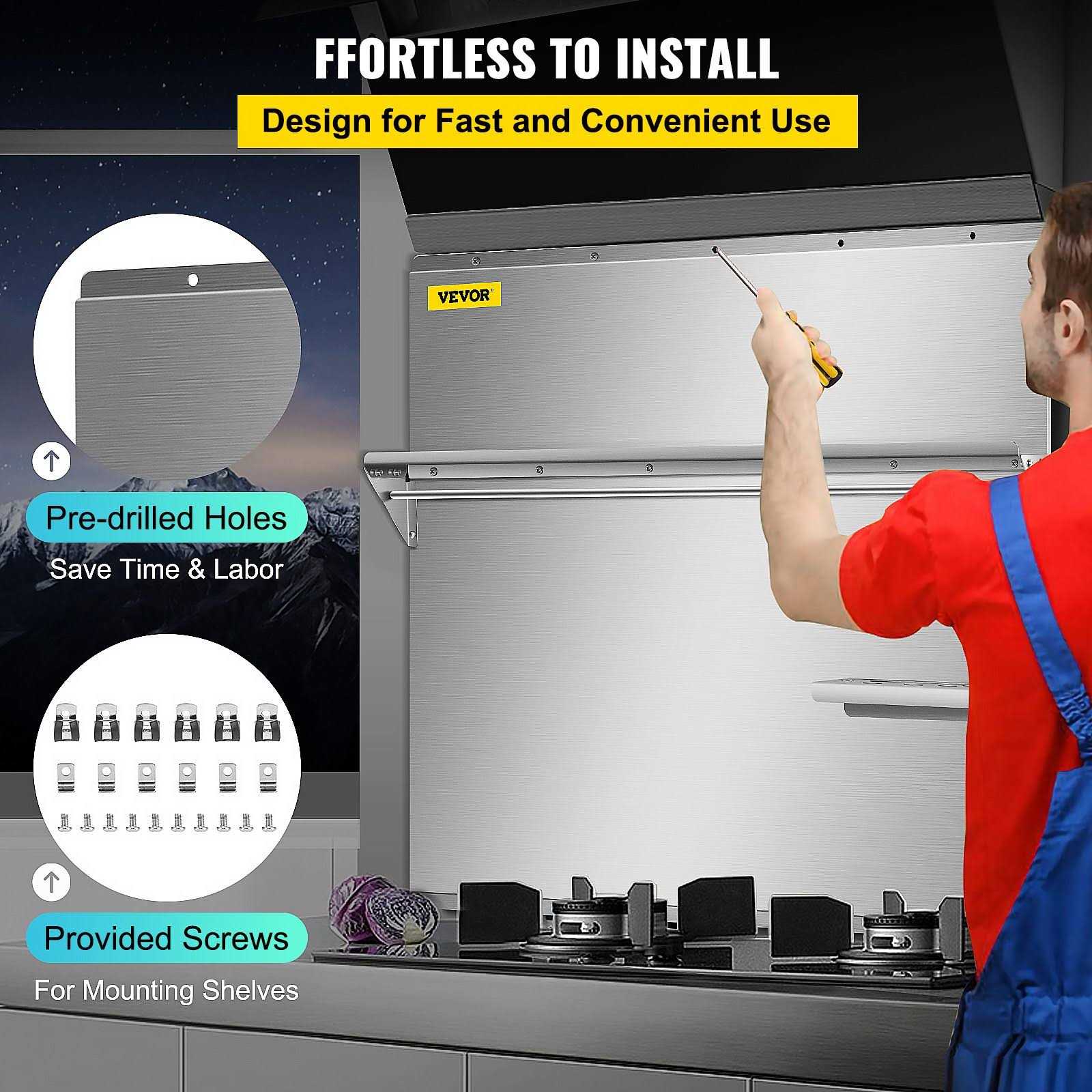 VEVOR Range Backsplash with Shelf Range Hood Wall Shield - Cheap Fitting