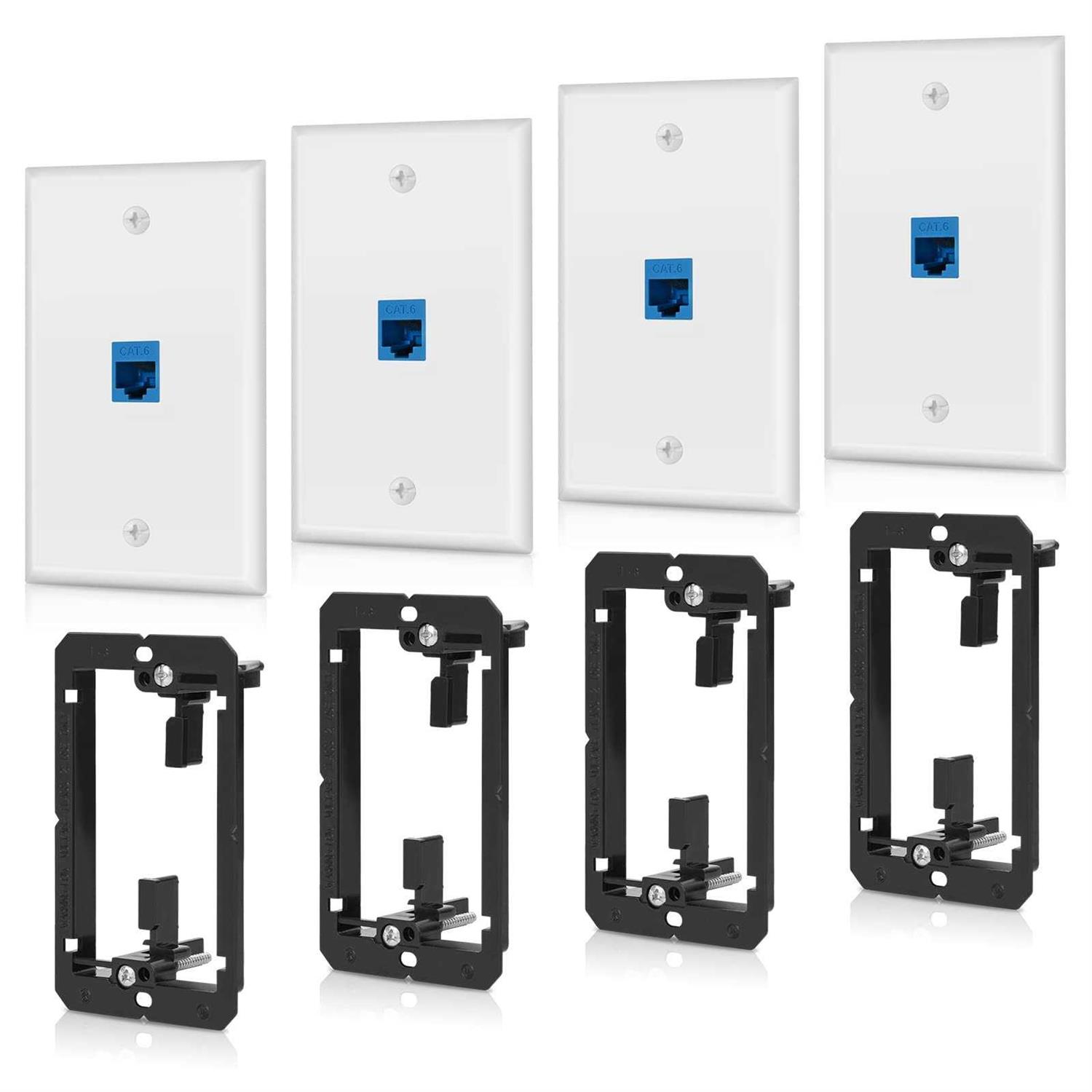4 Pack Ethernet Wall Plate 1 Port Keystone Jack Blue Cat6 Rj45 Coupler Outlet Connector with Single Gang Low Voltage Mounting Bracket - Cheap Fitting