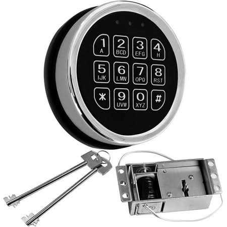 Gun Safe Lock Replacement, Chrome Keypad Electronic Safe Lock with Solenoid Lock 2 Override Keys and Circuit Board Lock - Cheap Fitting