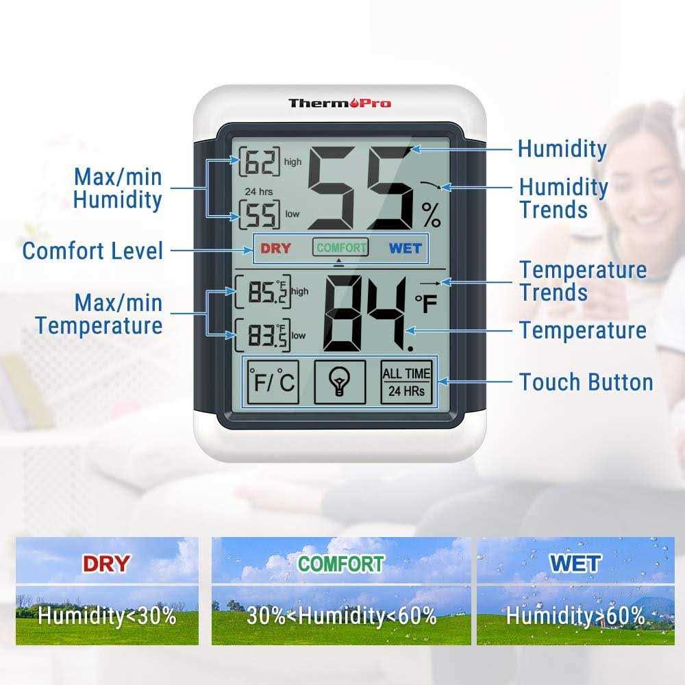 ThermoPro TP55 Digital Hygrometer Indoor Thermometer Humidity Gauge with Jumbo Touchscreen and Backlight Temperature Humidity Monitor - Cheap Fitting