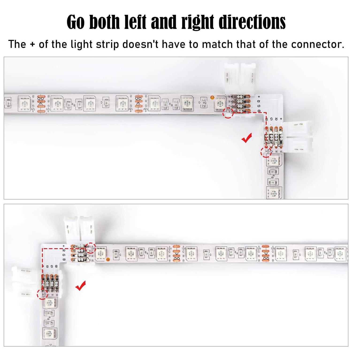 JACKYLED 10Pcs LED Strip Connectors L Shape 4-Pin with 22Pcs Connector Clips - Cheap Fitting