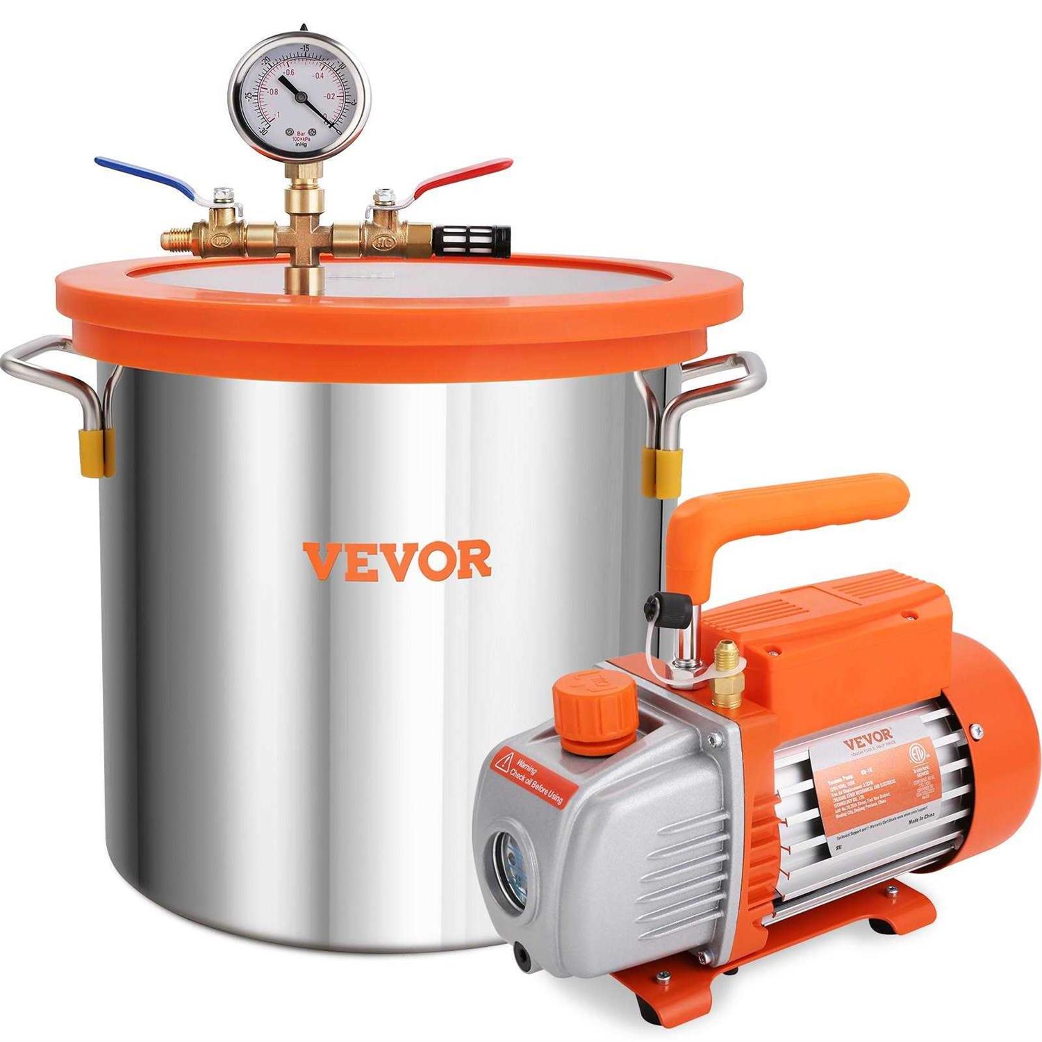 VEVOR 3 Gallon Vacuum Chamber and 3.5 CFM Pump Kit Tempered Glass Lid Vacuum Degassing Chamber Kit - Cheap Fitting
