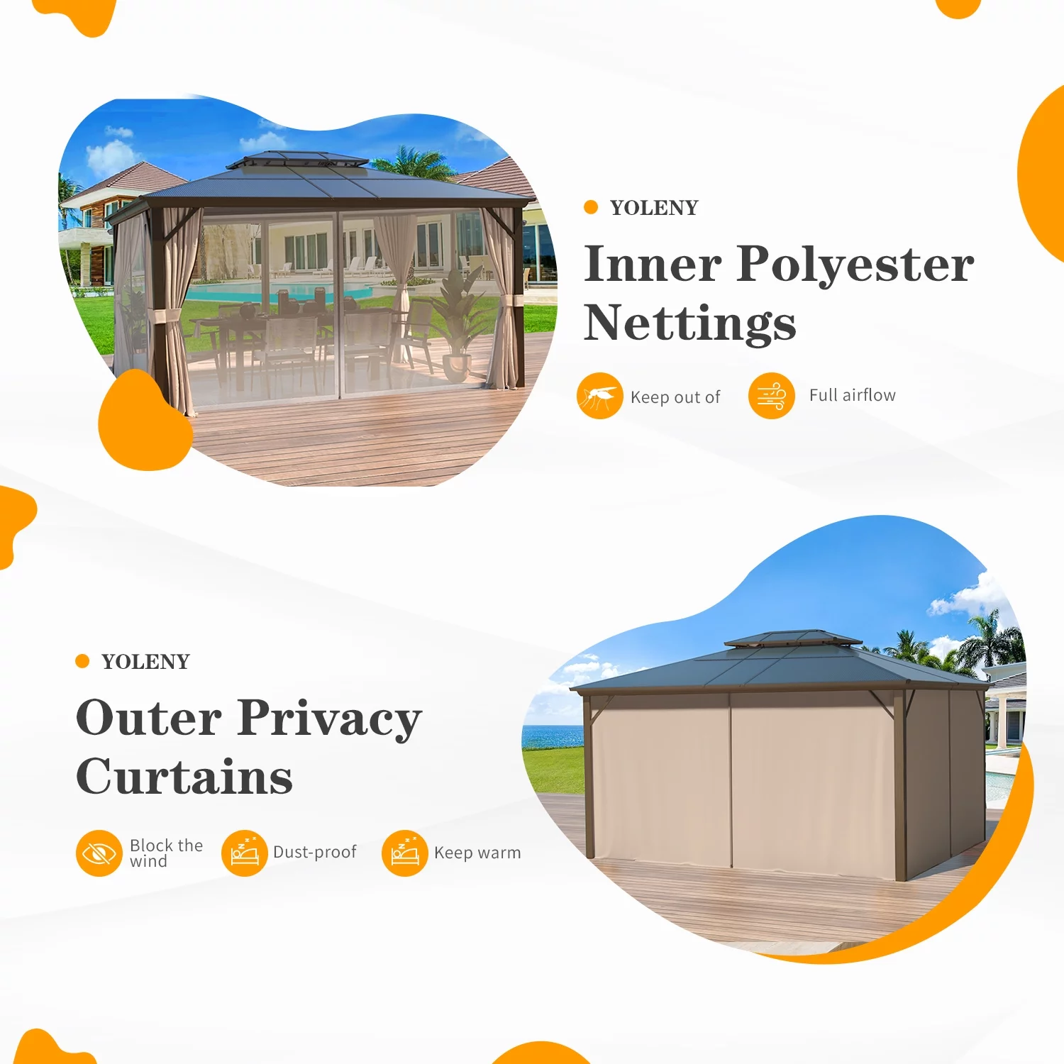 Yoleny 12'x16' Outdoor Polycarbonate Double Roof Hardtop 12 ft Gazebo Canopy, Brown - Cheap Fitting