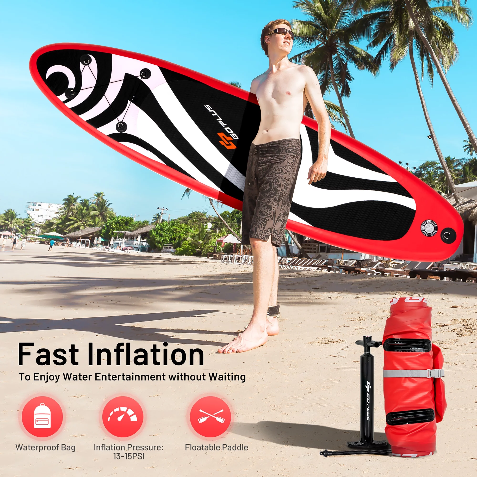 Goplus 11' Inflatable Stand Up Paddle Board Surfboard W/Bag Aluminum Paddle Pump Red - Cheap Fitting