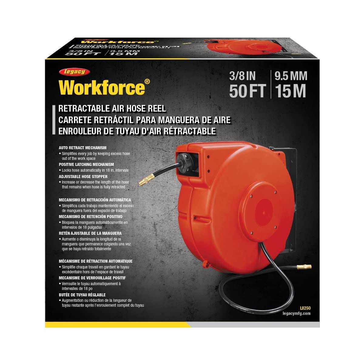 Workforce Retractable Enclosed Plastic Air Hose Reel L8250 - Cheap Fitting