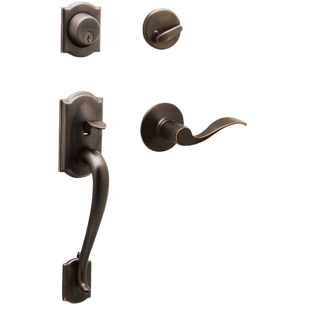 Schlage Camelot Accent Aged Bronze Entry Handleset 1-3/4 - Cheap Fitting