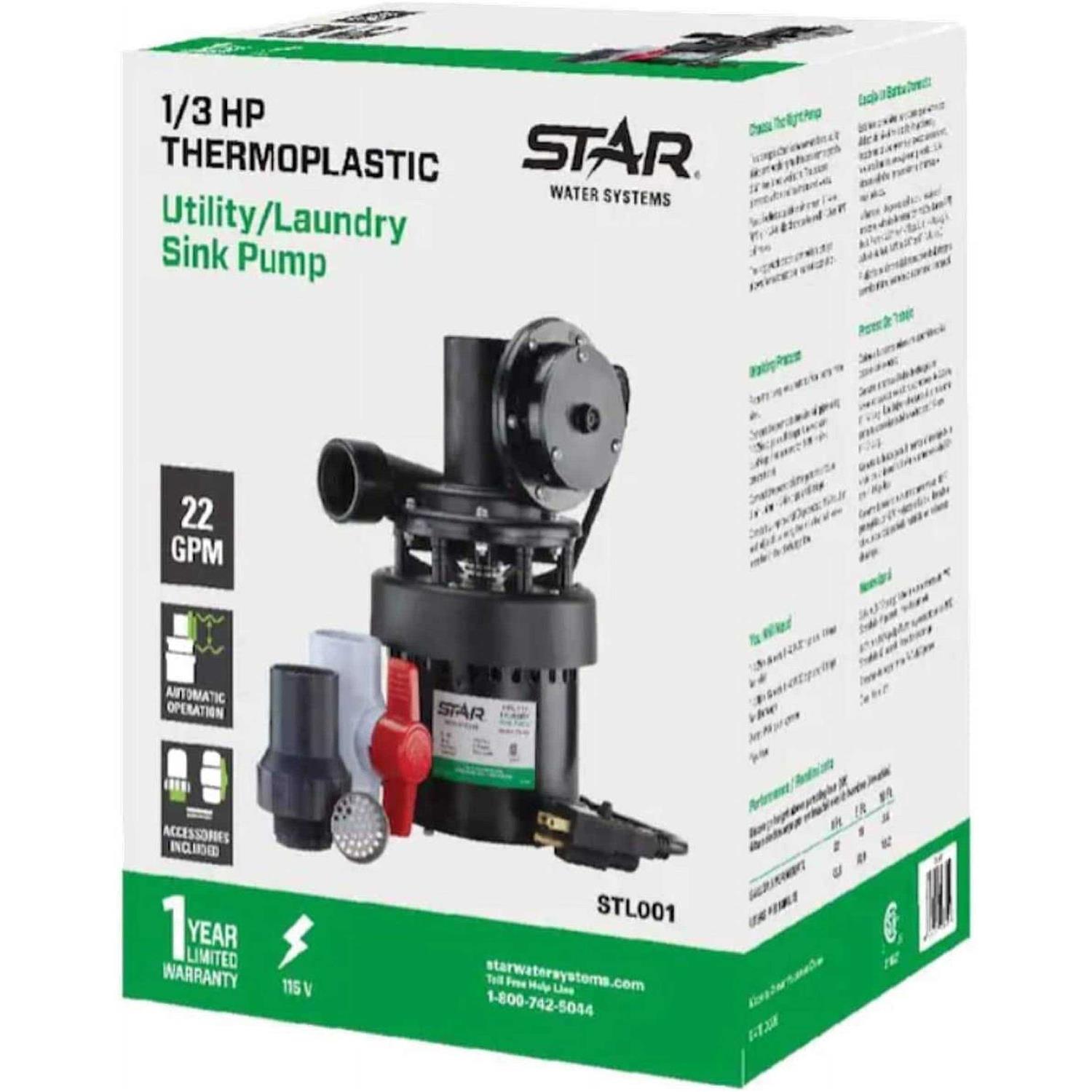 Star Water Systems 1/3 HP 1320 gph Thermoplastic Diaphragm Switch Top AC Sink Pump System STL001 - Cheap Fitting