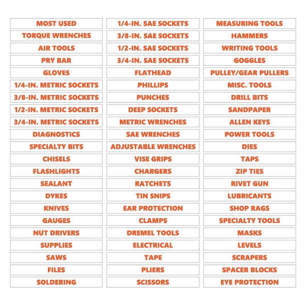 DCM Solutions Toolbox Organizational Magnetic Labels Set - Cheap Fitting