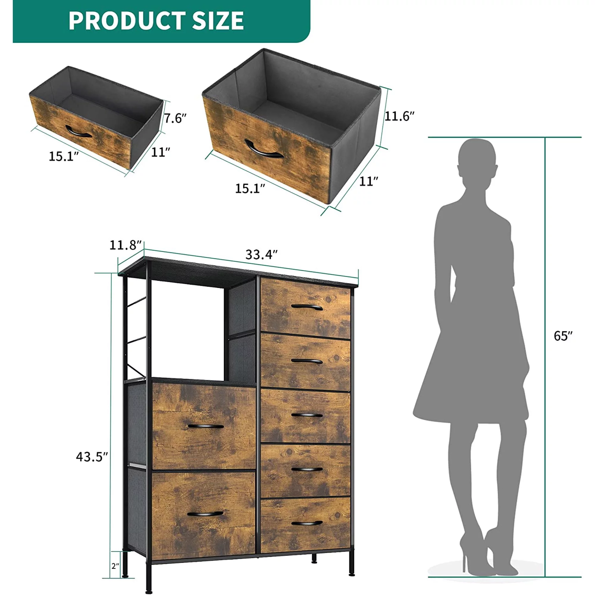 Dextrus 8-Drawer Fabric Dresser, Furniture Storage Tower Cabinet, Organizer for Bedroom, Living Room, Hallway - Cheap Fitting