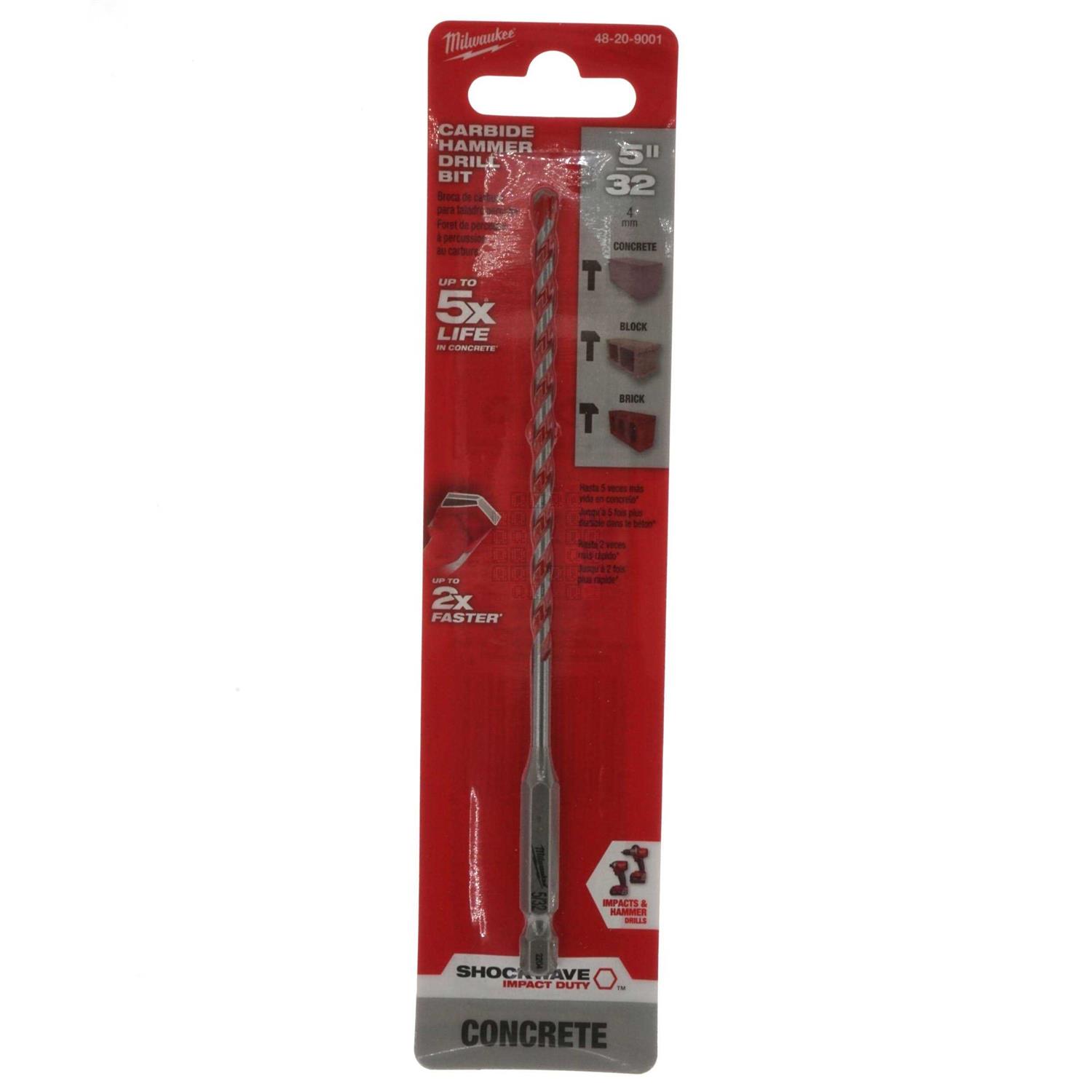 Milwaukee 5/32 x 4 x 6 Shockwave Carbide Hammer Drill Bit 48-20-9001 - Cheap Fitting