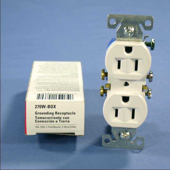 Cooper Standard Wiring Duplex Receptacle, White, 15 A, 270 W - Cheap Fitting
