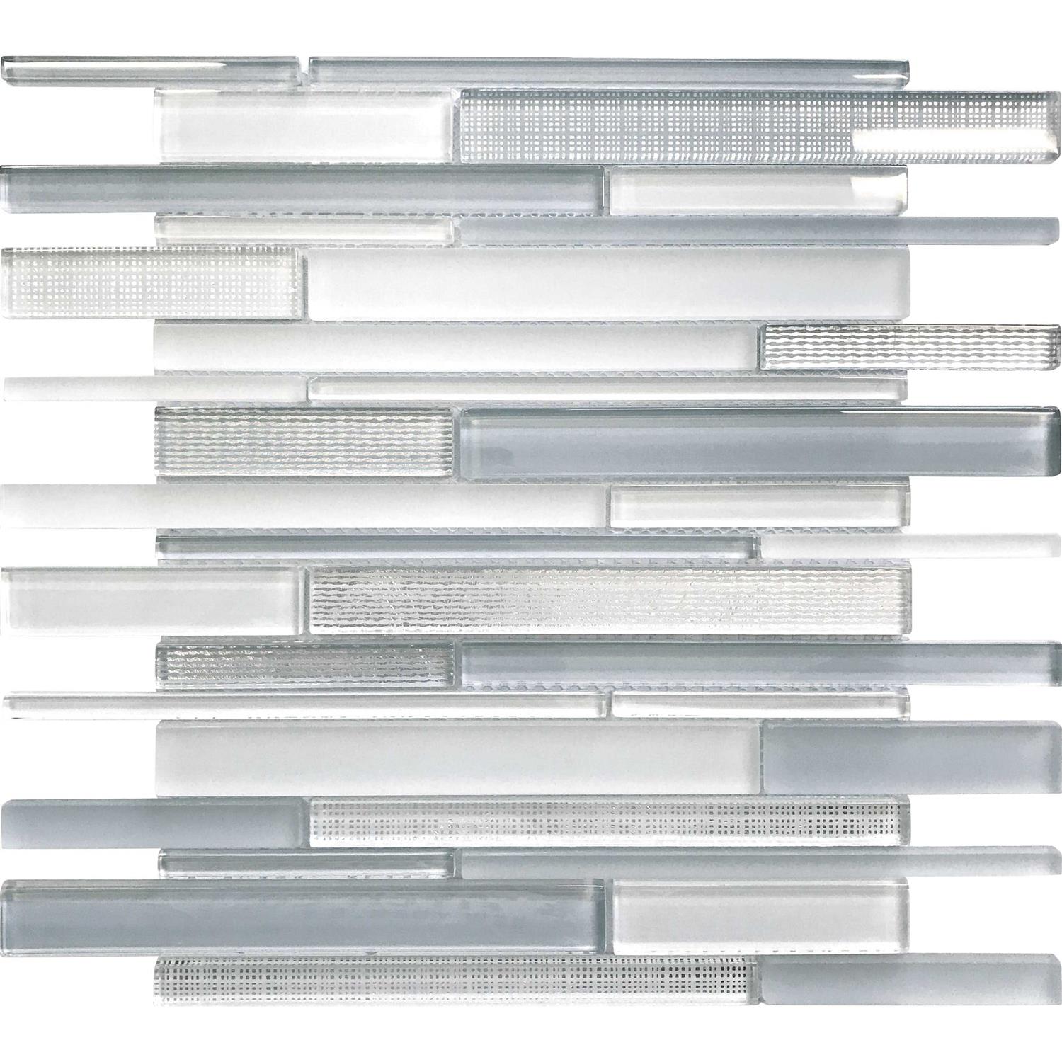 Apollo Tile White 11.8 in. x 12.2 in. Linear Polished and Matte Finished Glass Mosaic Tile - Cheap Fitting