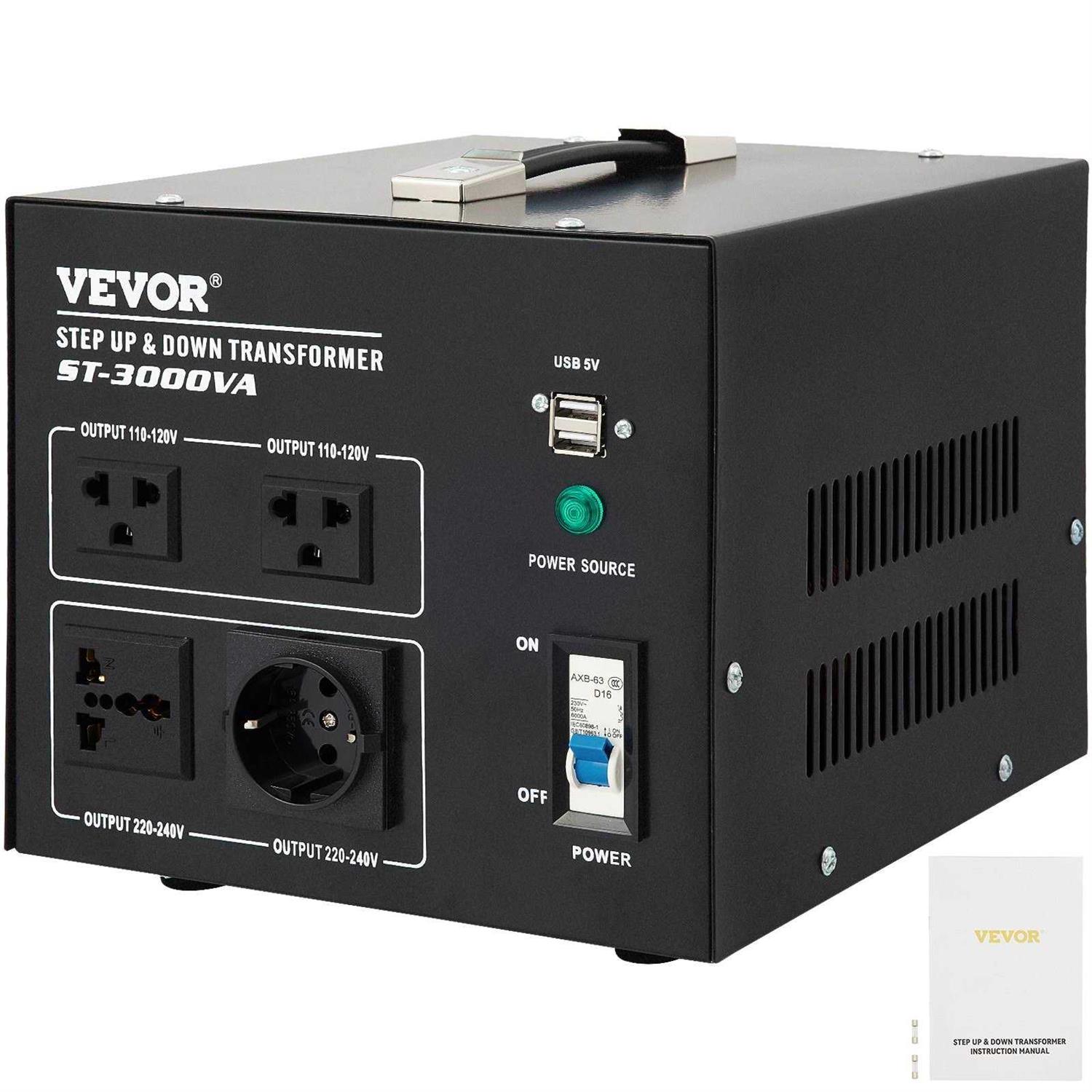 VEVOR Voltage Converter Transformer,3000W Heavy Duty Step Up/Down Transformer Converter,2 US&1 UK&1 Universal Outlet - Cheap Fitting