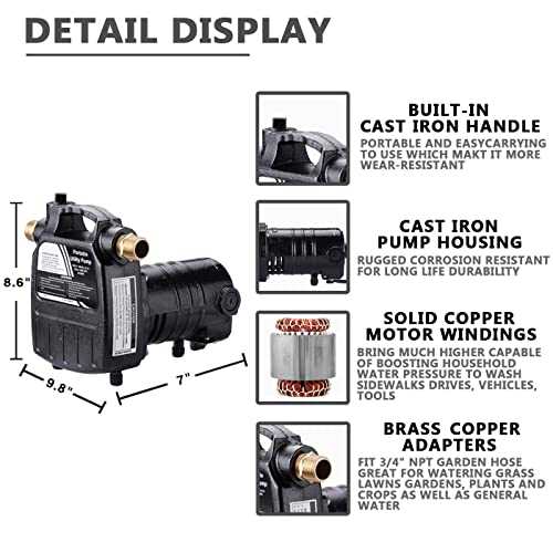EXTRAUP 115Volt 1/2HP 1500 GPH Heavy Duty High Pressure Cast Iron Casing Water Transfer Utility Pump With Brass Connectors and Suction Strainer - Cheap Fitting