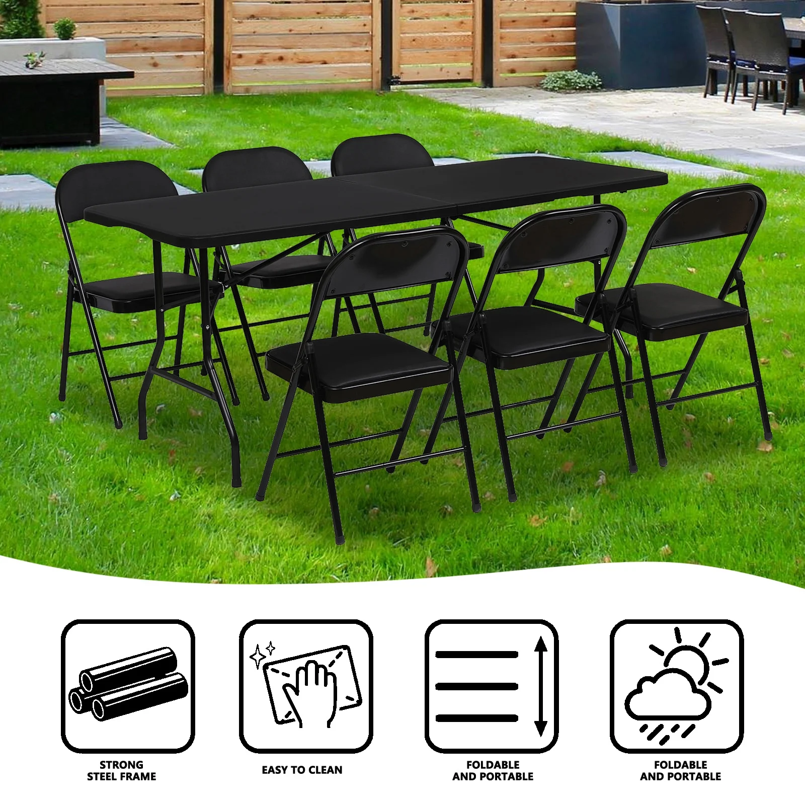 SUGIFT Folding Table 6ft Portable Heavy Duty Plastic Foldable Table for Indoor Outdoor Use (Black) - Cheap Fitting