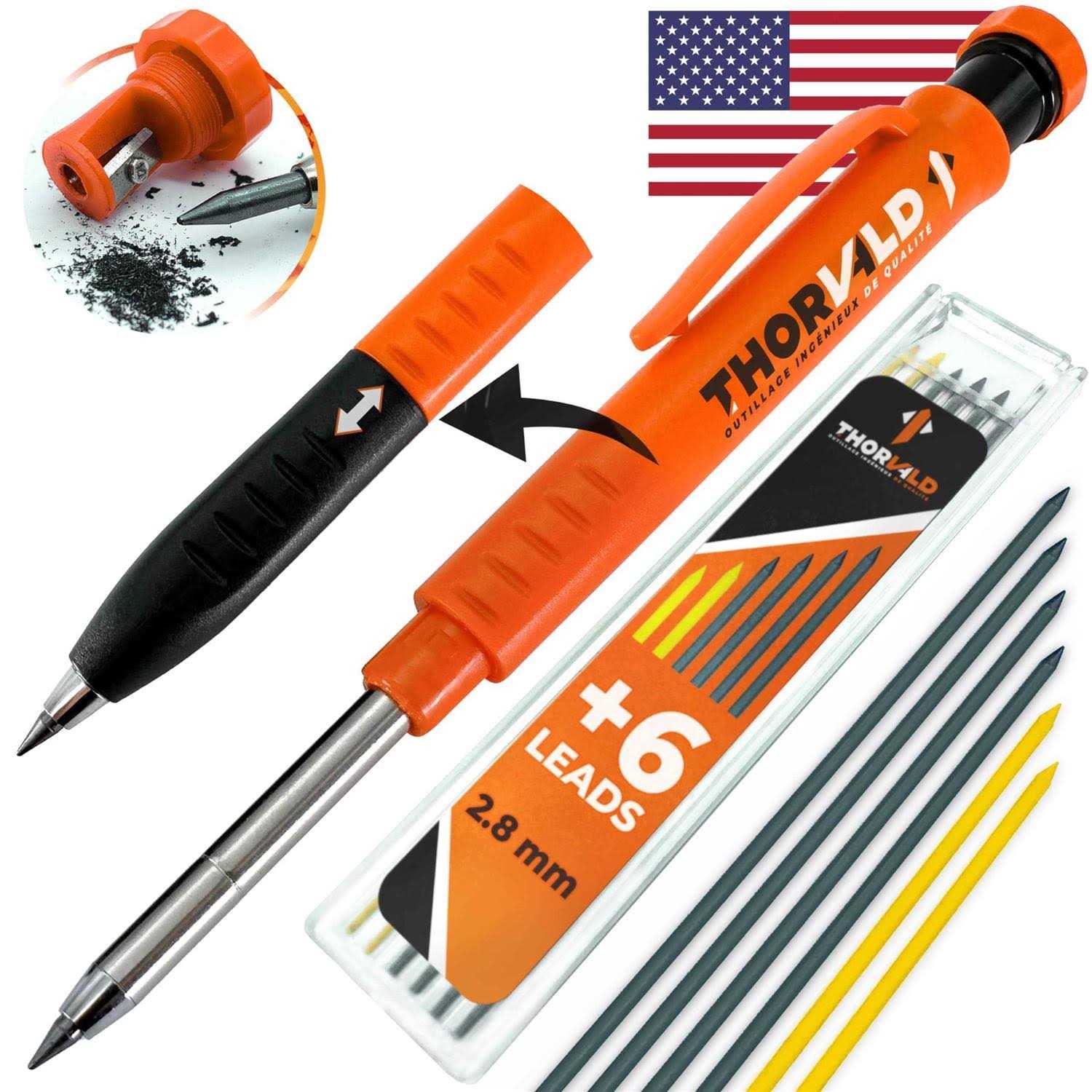 THORVALD Carpenter Pencils Set for Carpenter Incl. 7 Leads + Sharpener + Finger Grip - Cheap Fitting