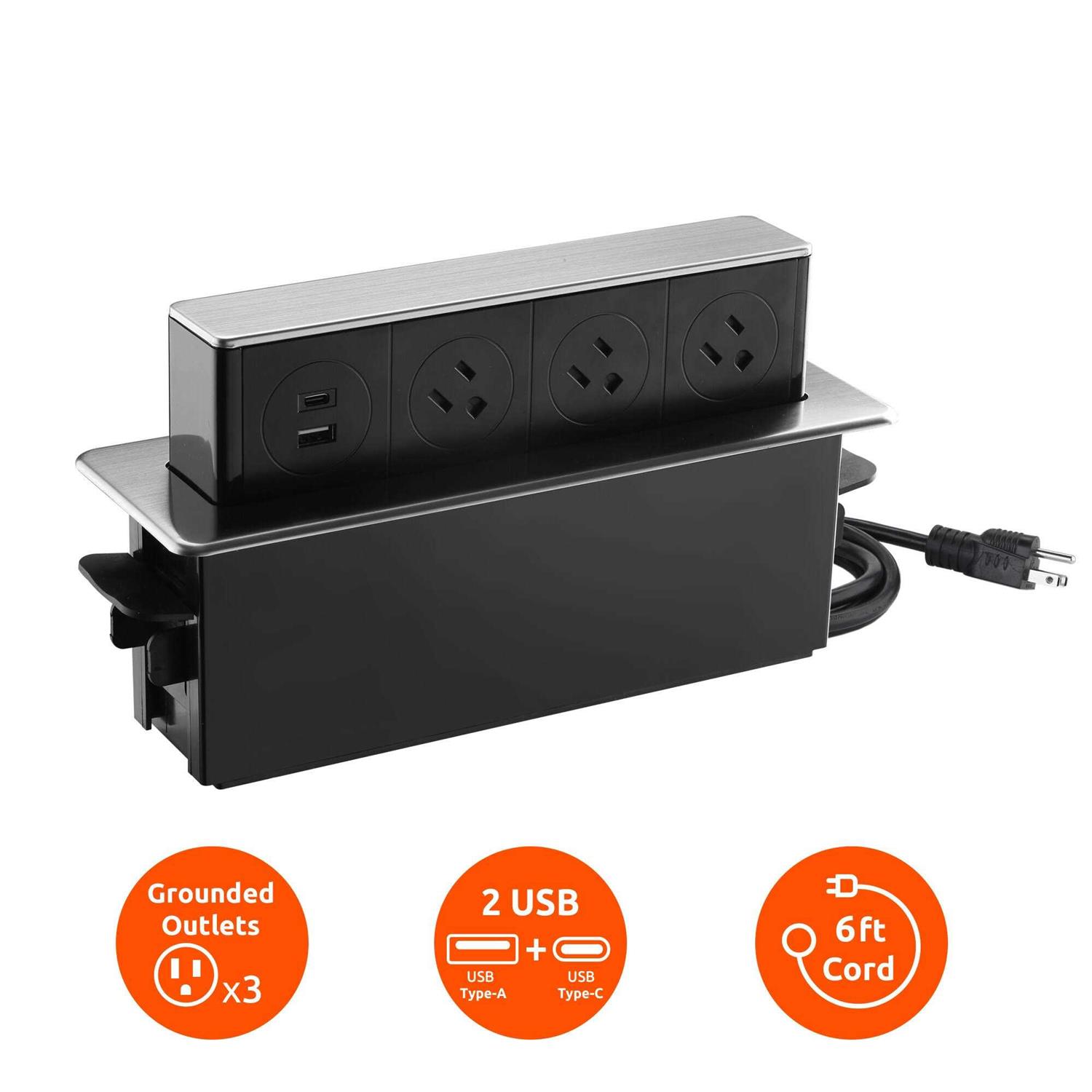 Link2Home Space Saver Pop Up Socket Receptable Power Cover Box 3 Outlets with USB - Cheap Fitting