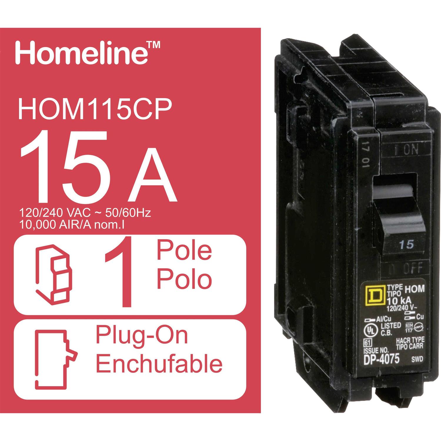 Square D Homeline Circuit Breaker 15 HOM115CP - Cheap Fitting