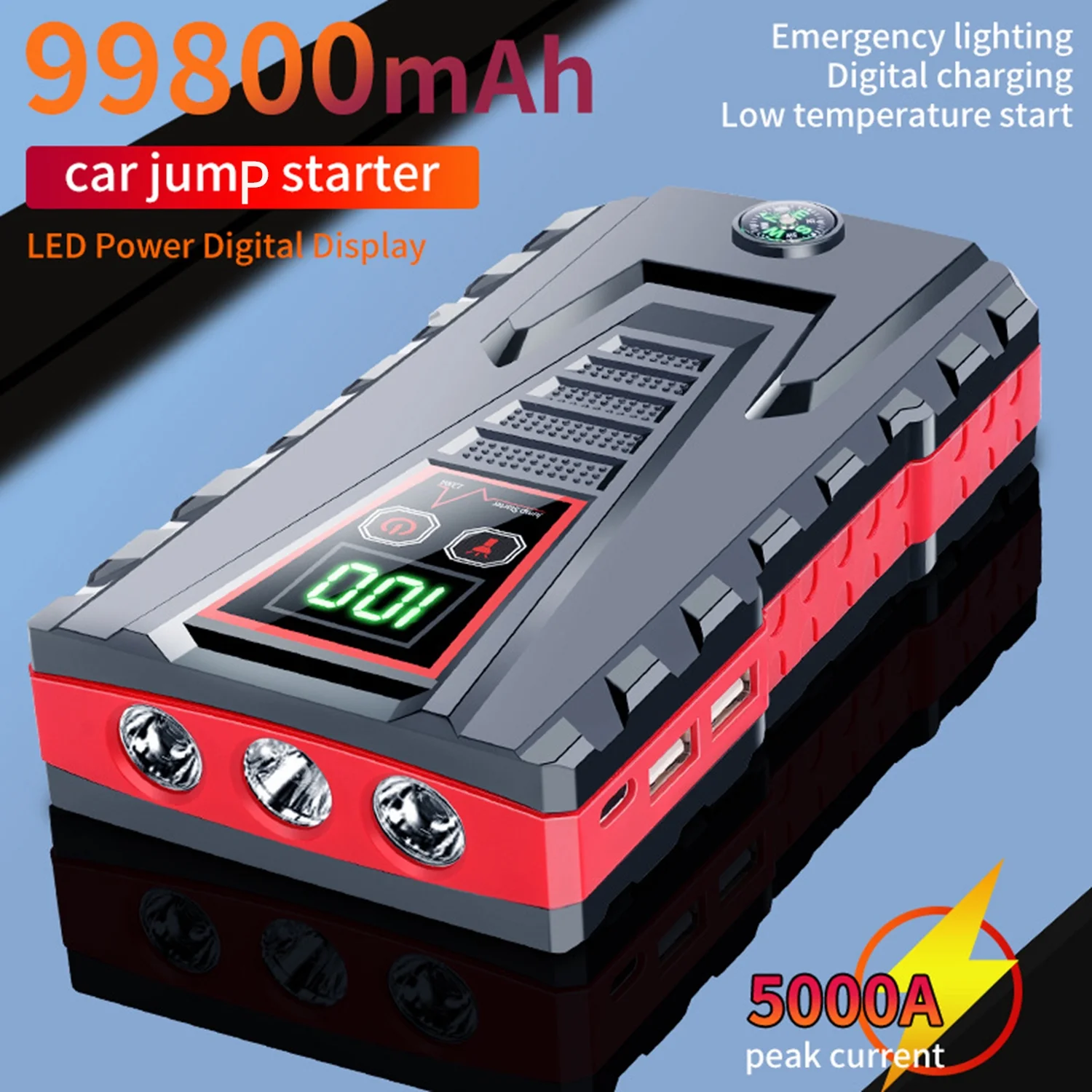 PRAXO Multi-functional Car Jump Starter, 5000A Peak 99800mAh Battery Jump Starter, 12V Car Battery Charger, Auto Battery Booster w/ LCD Display & 3 LED Modes, Portable Power Bank Charger - Cheap Fitting