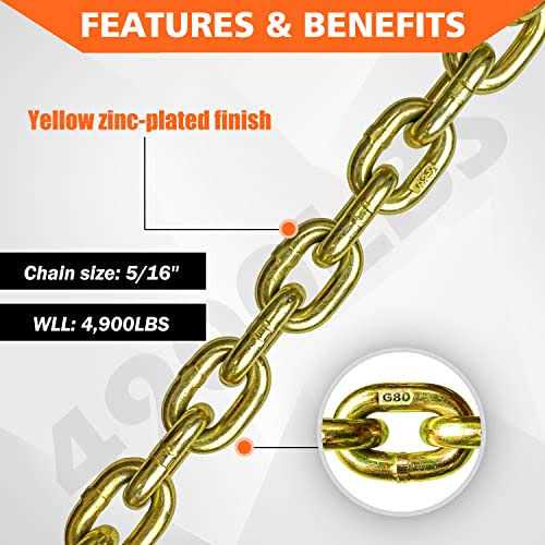 YATOINTO G80 Binder/Safety Chain 5/16 Inch x 10 Foot Transport Binder Chain with Clevis Grab Hooks 4,900 lbs Safe Working Load Logging Chain - Cheap Fitting