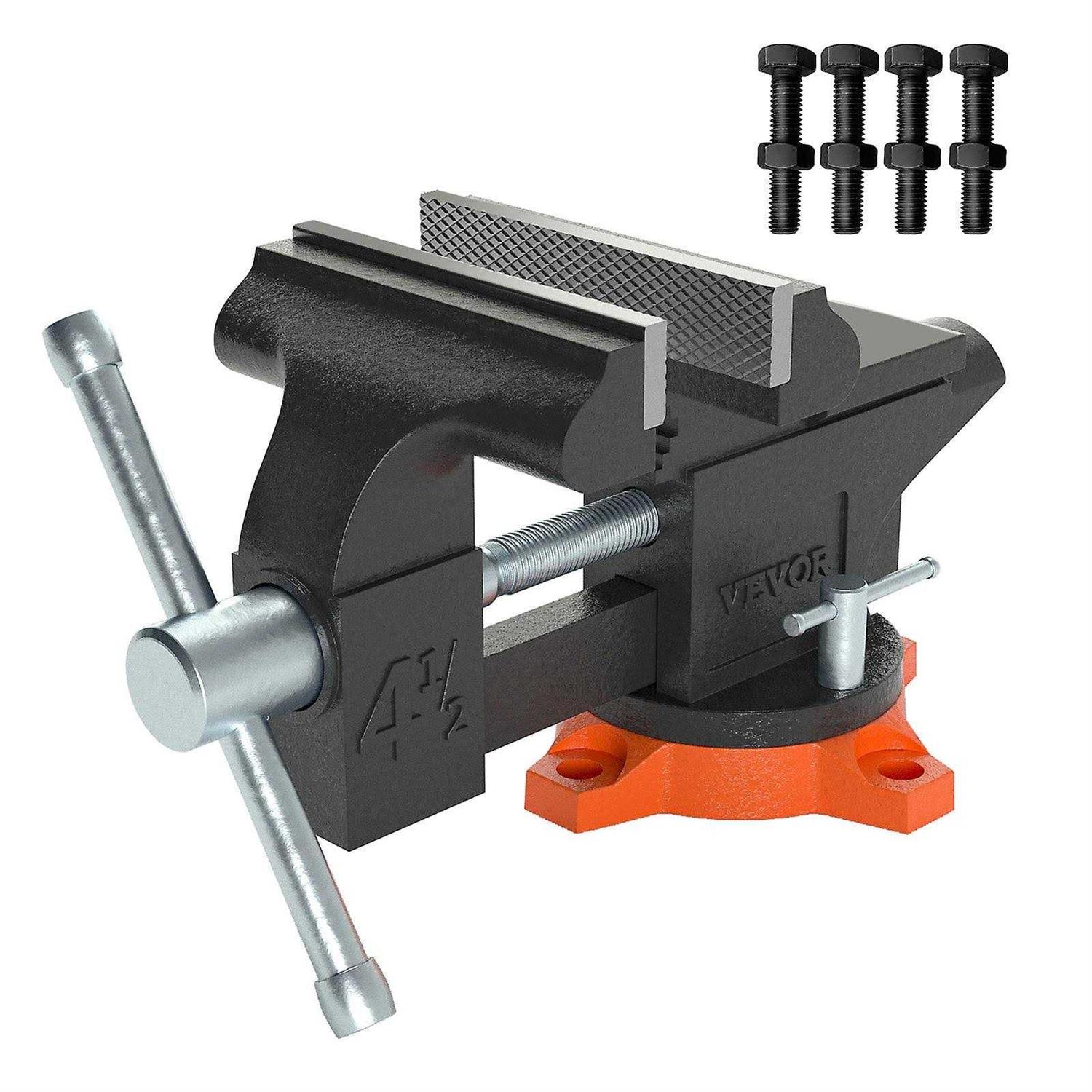 VEVOR Bench Vise 4.5-inch Jaw Width 3.3-inch Jaw Opening 240-Degree Swivel Locking Base Multipurpose Vise w/Anvil - Cheap Fitting