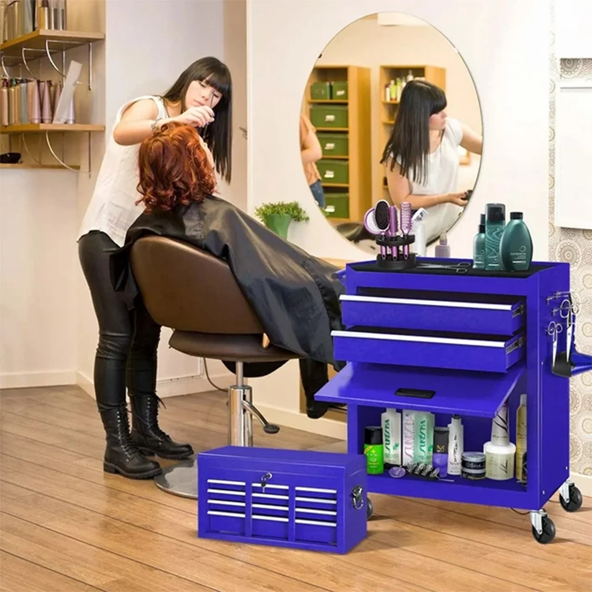 Aukfa Tool Chest, 2 in 1 Steel Rolling Tool Box & Cabinet On Wheels for Garage, 8-Drawer, Blue - Cheap Fitting