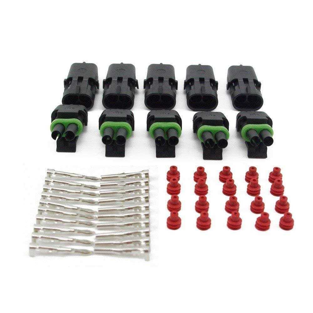 MUYI 10 Kit 2 Pin Waterproof Connector for 20-14 AWG Wire Harness 2.5mm Series Automotive Electrical Plugs with Replacement Terminal Pins Sockets - Cheap Fitting
