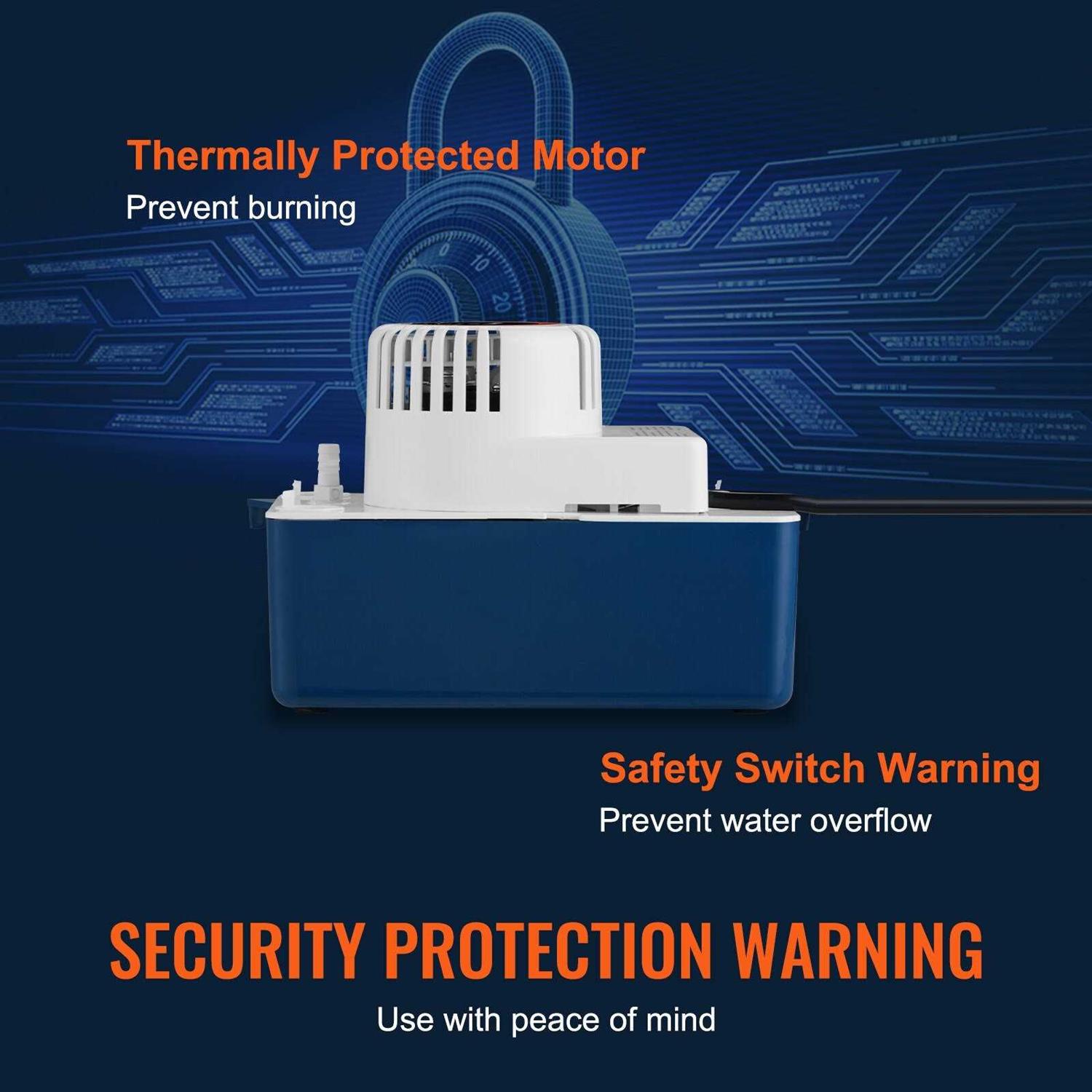 VEVOR Condensate Removal Pump GPH Lift 115V Automatic AC Condensation Pump with Safety Switch & 20′ Tubing for Air Conditioner - Cheap Fitting