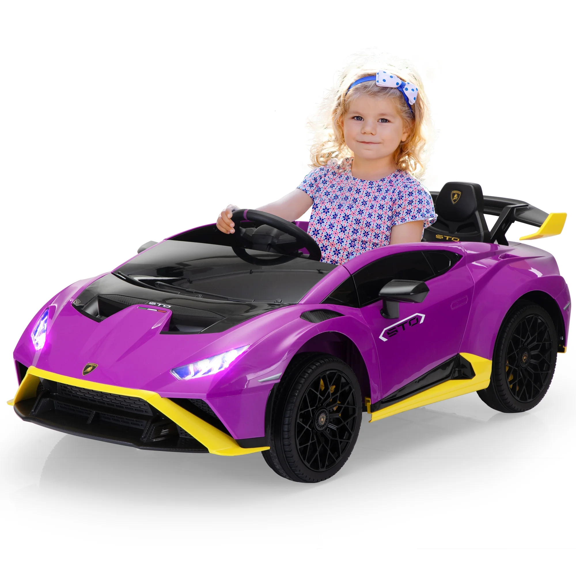 TOBBI 24V Lamborghini STO Licensed Kids Ride on Drift Car Gray Electric Car W/Remote Control LED Lights, up to 10 mph - Cheap Fitting