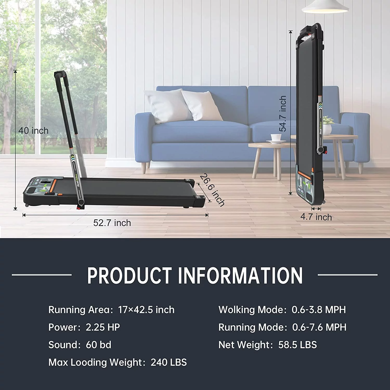 Real Relax 2 in 1 Folding Treadmill, 2.25HP Under Desk Electric Treadmill Walking Jogging Machine for Home Office - Cheap Fitting