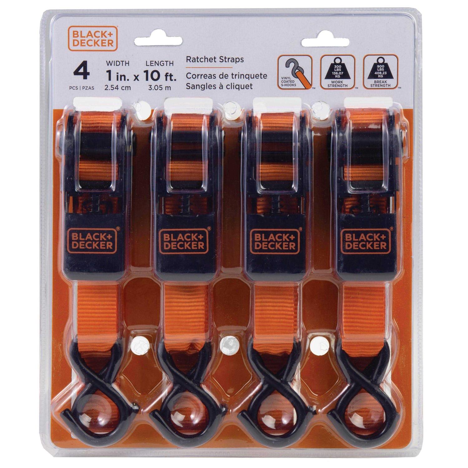 BLACK+DECKER 10 ft. x 1 in. Light Duty Ratchet Tie-Down Straps BD1005	BLACK+DECKER 10 ft. x 1 in. Light Duty Ratchet Tie-Down Straps BD1005 - Cheap Fitting