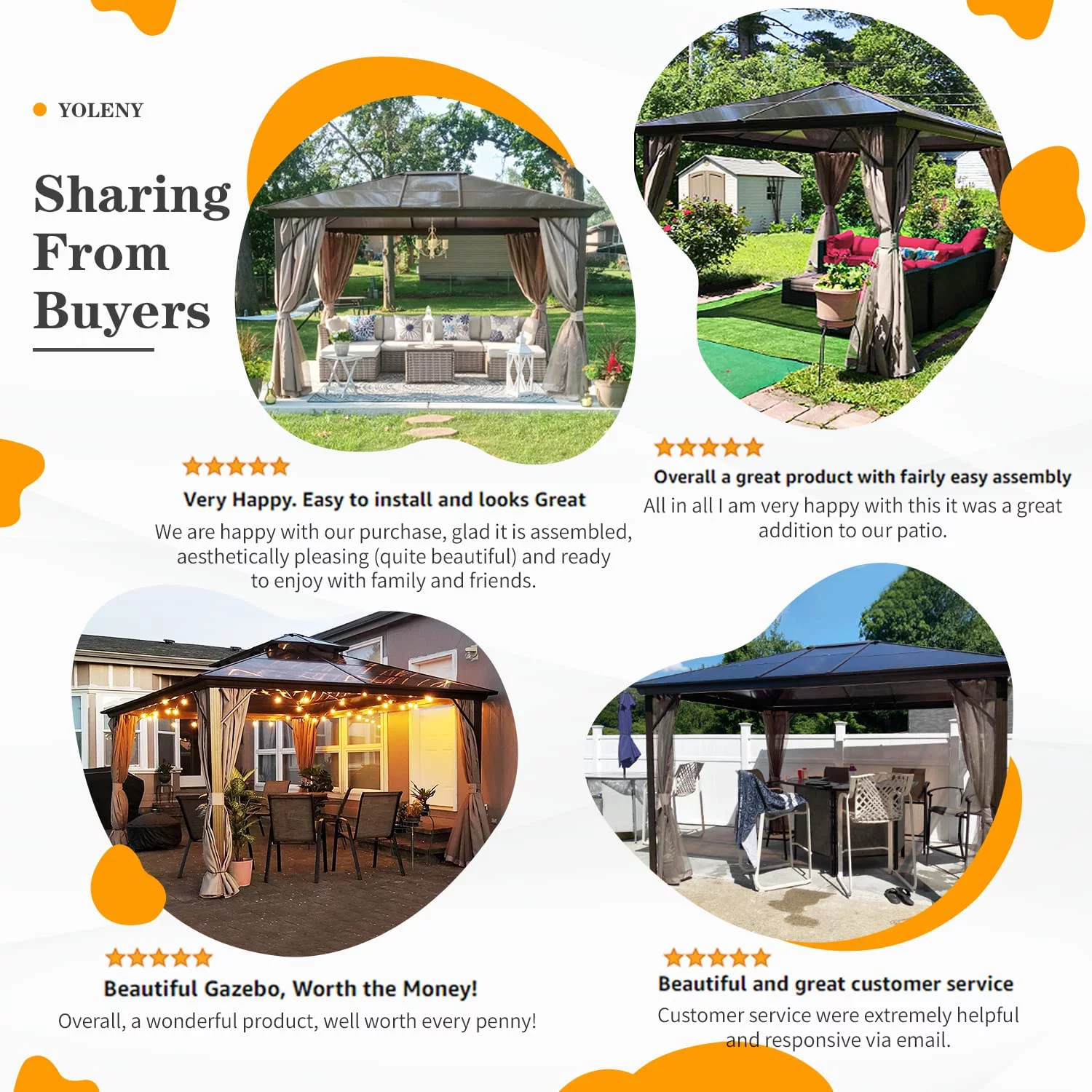 Yoleny 12'x16' Outdoor Polycarbonate Double Roof Hardtop 12 ft Gazebo Canopy, Brown - Cheap Fitting