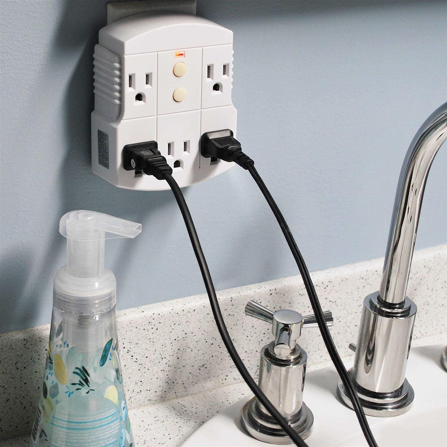 Tower Manufacturing 30440003 Auto-Reset 15 Amp Grounded 3-Prong GFCI 5-Outlet Adapter - Cheap Fitting