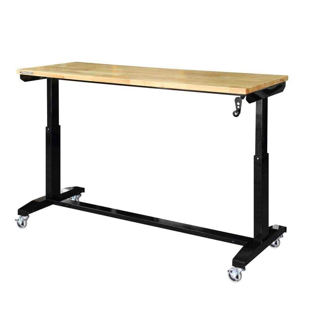 Husky 62 in. W x 24 in. D Adjustable Height Solid Wood Top Workbench Table in Black - Cheap Fitting