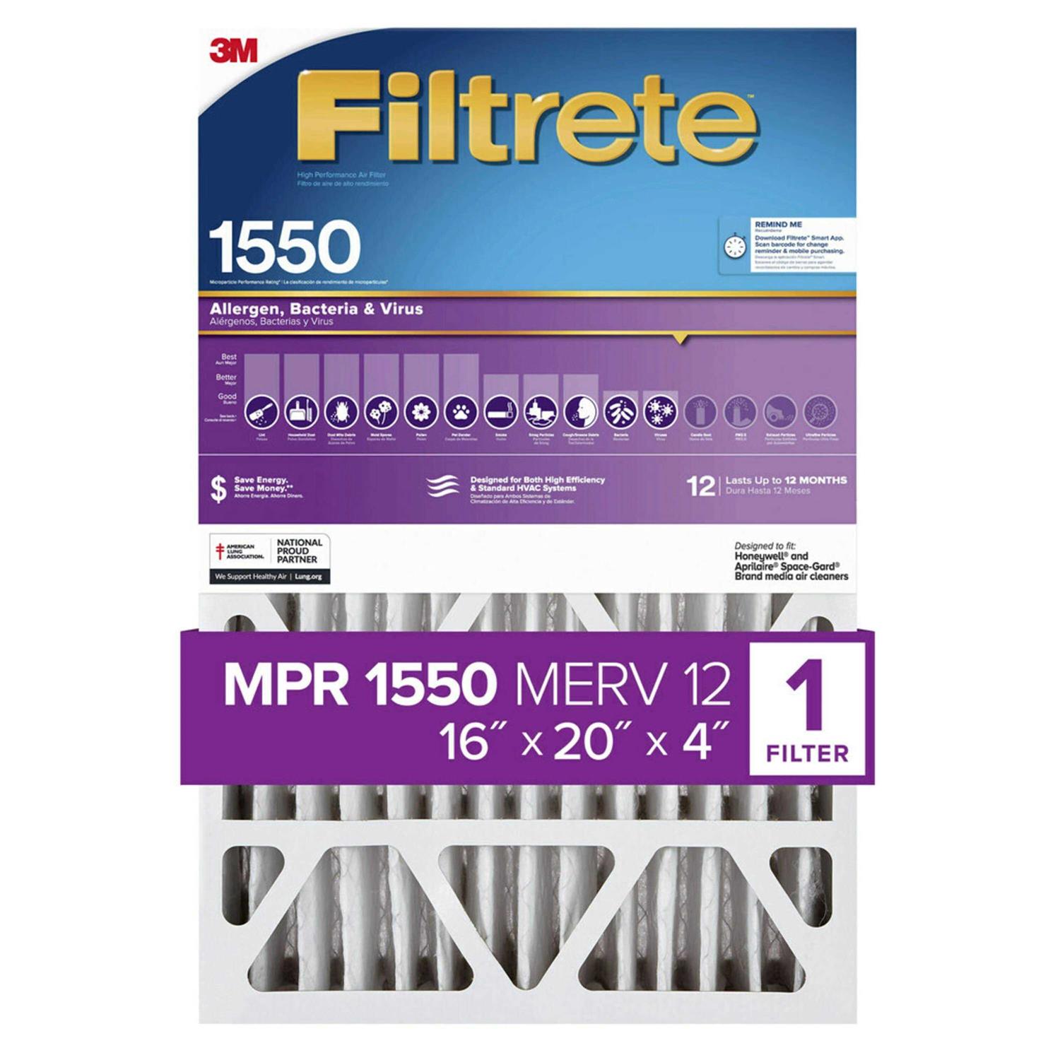 Filtrete 16-in W x 25-in L x MERV 12 1550 MPR Allergen, Bacteria and Virus Electrostatic Pleated Air Filter - Cheap Fitting