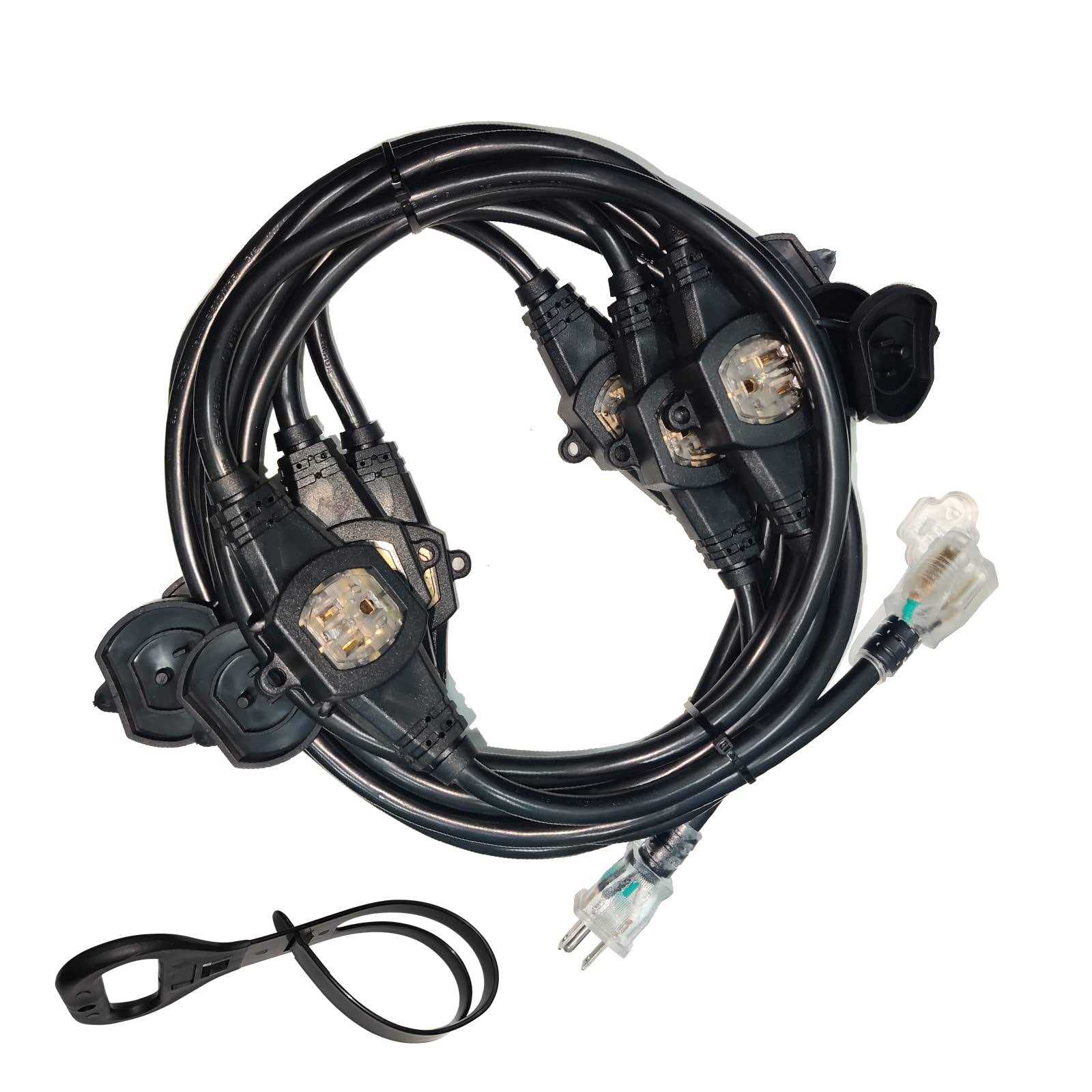 25Ft Power Extension Cord 3 Prong 12 Gauge SJTW 5-15R Cable Male Plug to Female Connector,7 Outlet Cable,Multiple Evenly-Spaced Plug,Suitable - Cheap Fitting