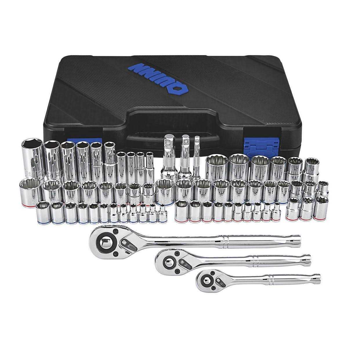 Quinn 1/4 in., 3/8 in., 1/2 in. Drive SAE and Metric Hi-Vis Socket Set - Cheap Fitting