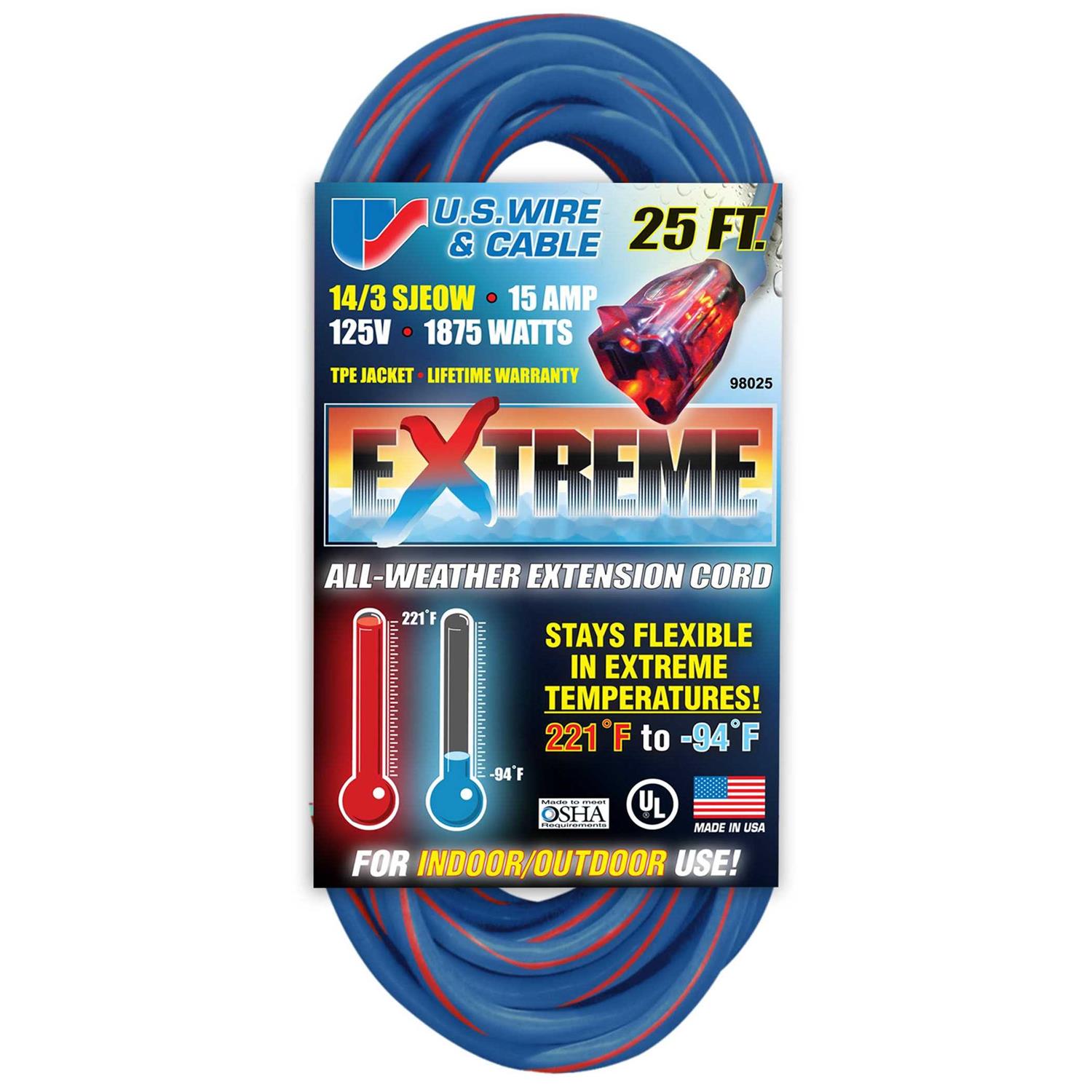 Voltec US Wire 98025 14/3 25-Foot SJEOW TPE Extension Cord - Cheap Fitting