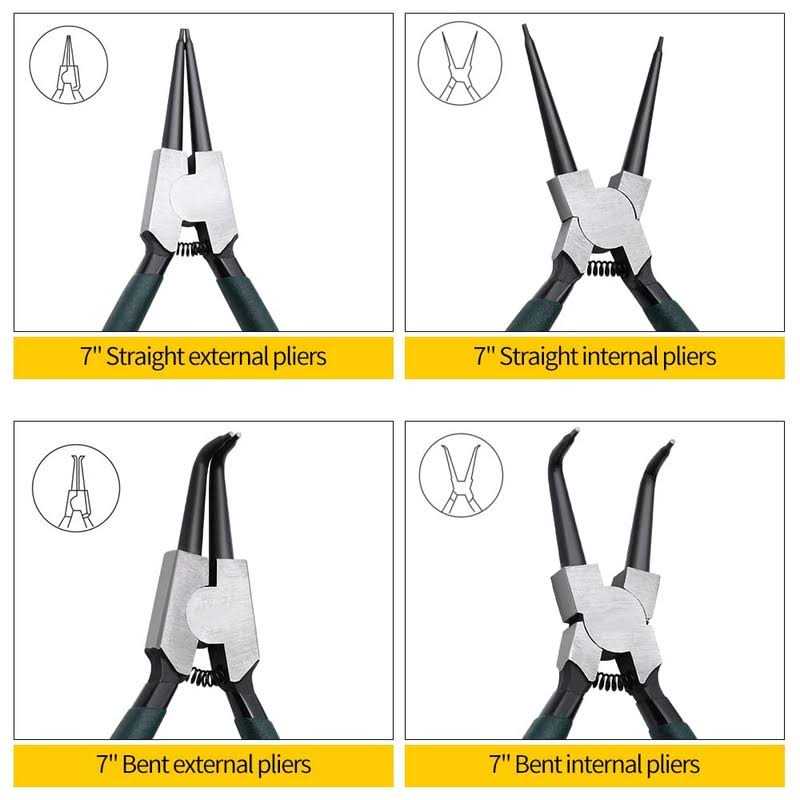 LFSEMINI Snap Ring Pliers Set 4pcs 7 Internal/External Circlip Pliers Kit with Straight/Bent Jaw - Cheap Fitting