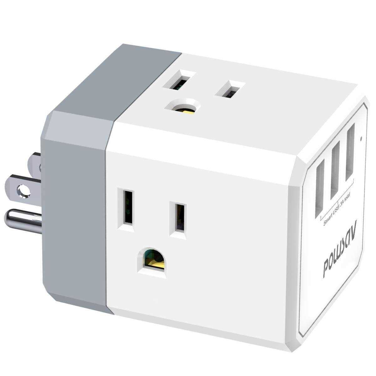 Multi Plug Outlet, Outlet expanders, Powsav USB Wall Charger with 3 USB Ports and 3-Outlet Extender with 3 Way Splitter - Cheap Fitting