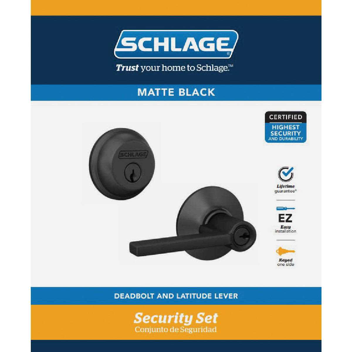 Schlage Matte Black Single Cylinder Deadbolt and Keyed Entry Latitude Lever Combo - Cheap Fitting